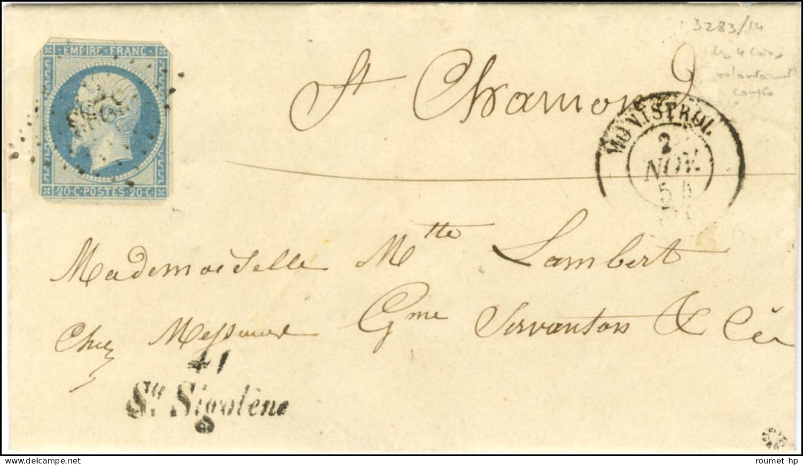PC 3283 / N° 14, Timbre Coupé Volontairement Aux 4 Coins Par Revendication Républicaine Càd T 15 MONISTROL (41) Cursive  - 1853-1860 Napoleon III
