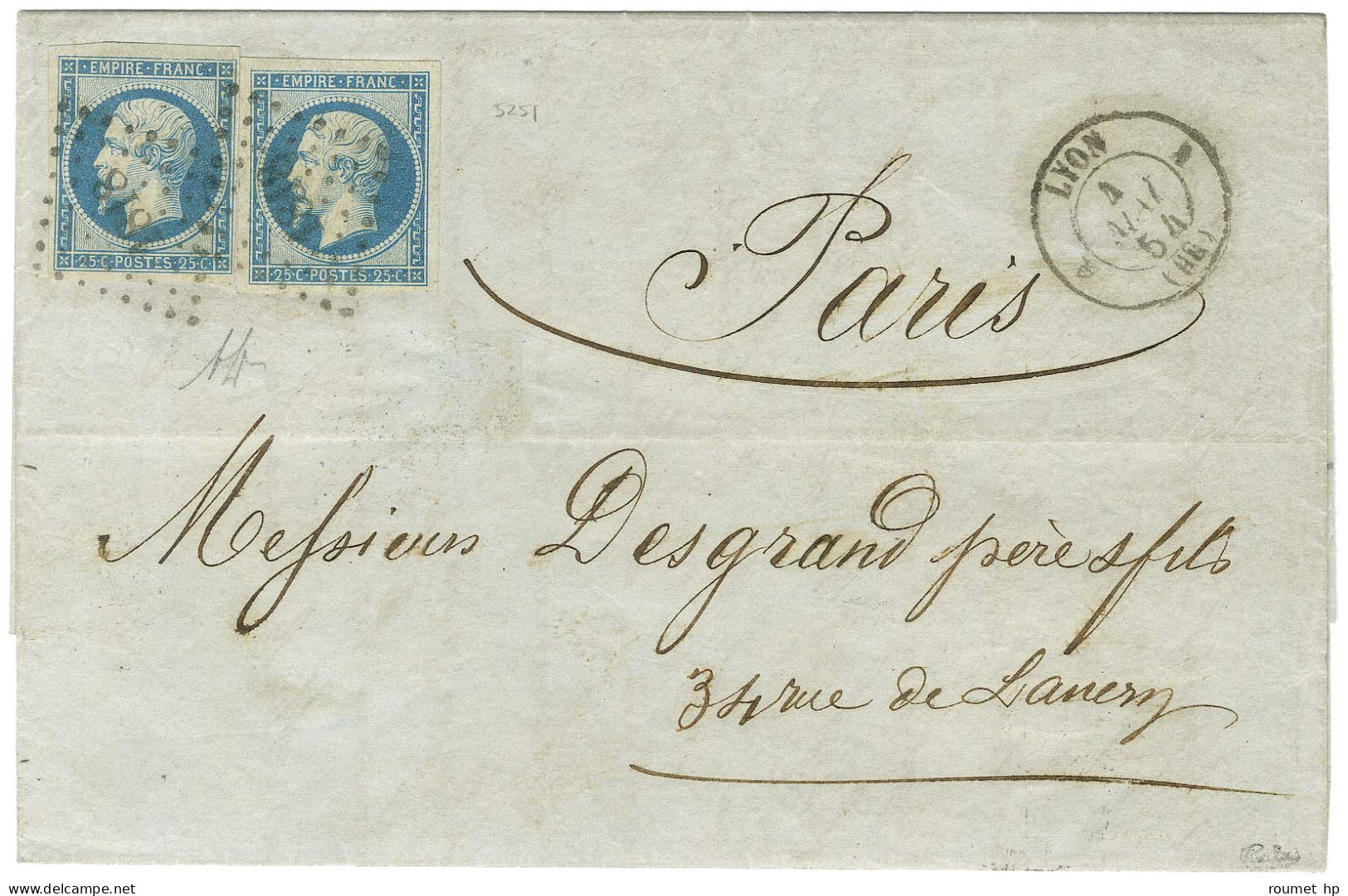 PC 1818 / N° 15 (2) Belles Marges Càd T 15 LYON (68) Sur Lettre 2 Ports Pour Paris. 1854. - TB / SUP. - R. - 1853-1860 Napoleon III