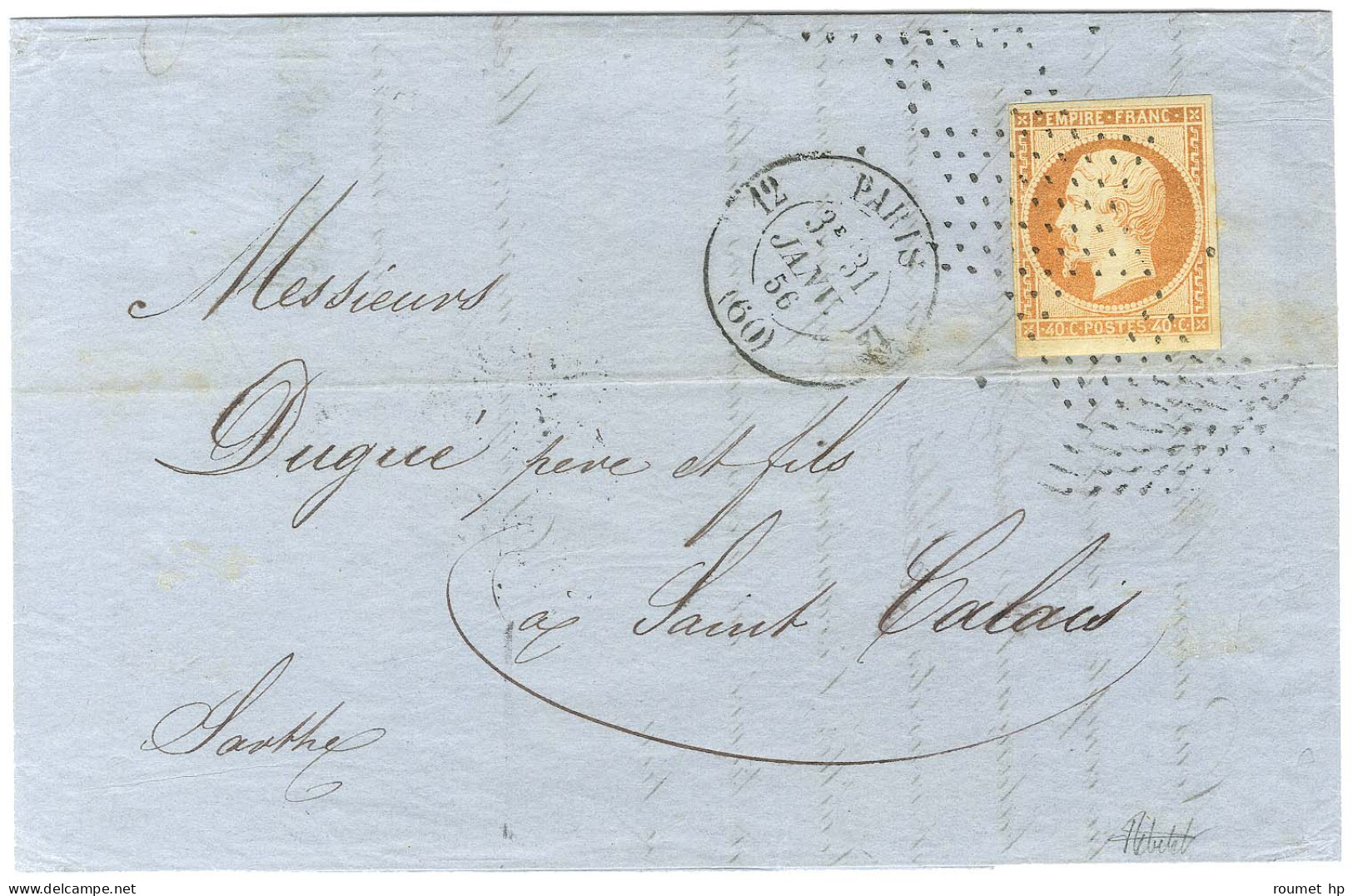 Roulette D'étoiles / N° 16 Càd 12 PARIS 12 (60) Sur Lettre 2 Ports Pour Saint Calais. 1856. - SUP. - 1853-1860 Napoleon III