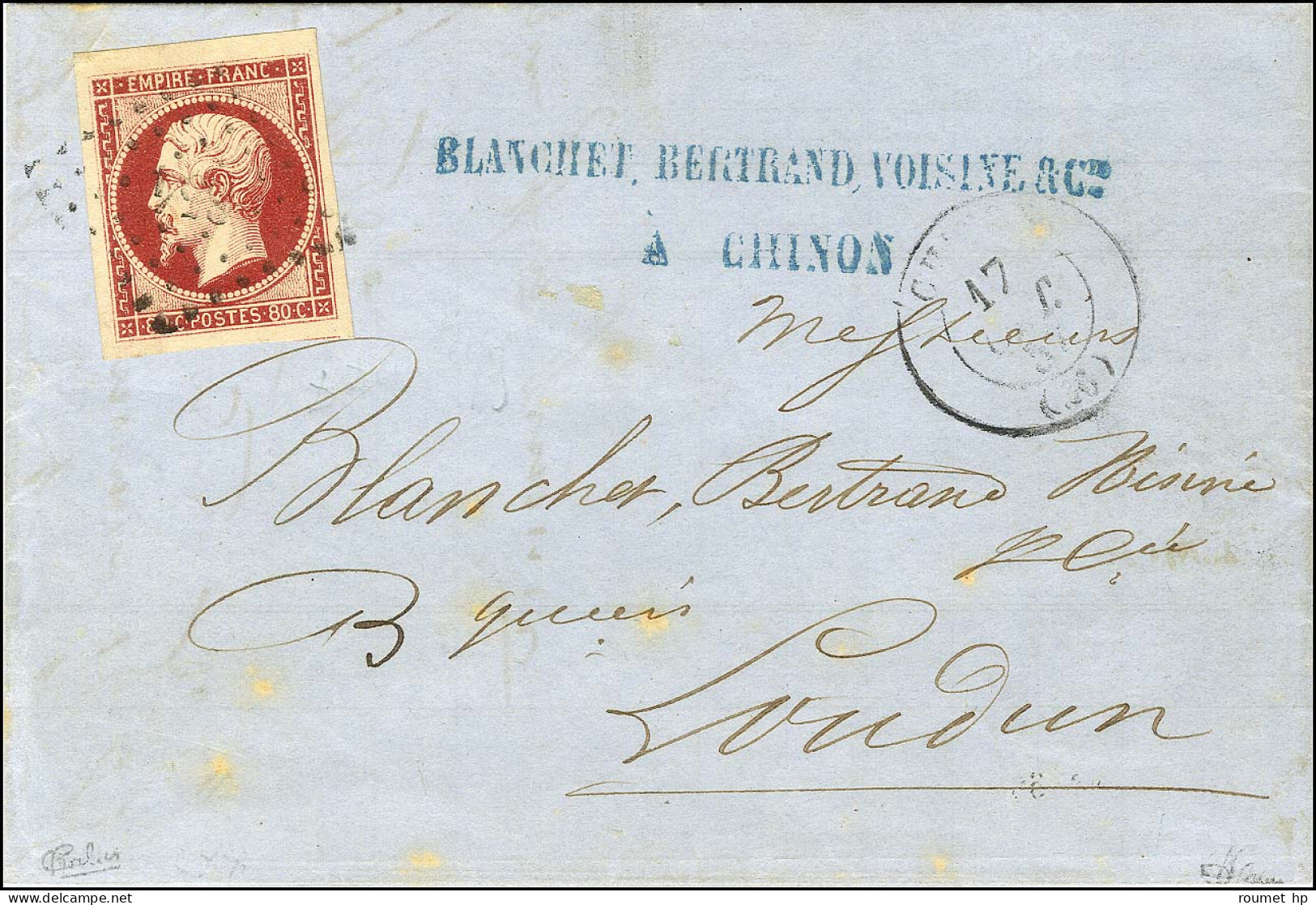 PC 854 / N° 17 Superbes Marges Et Petit Bdf Càd T 15 CHINON (36) Sur Lettre 3 Ports Pour Loudun. 1857. - TB / SUP. - 1853-1860 Napoleon III