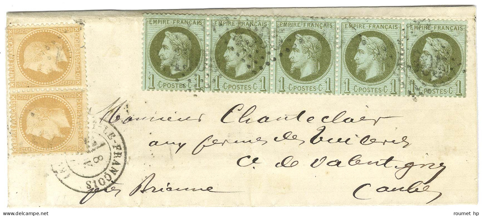 GC 4305 / N° 25 Bande De 5 + 28 Paire Càd T 17 VITRY LE FRANCOIS (49) Sur Lettre Pour Brienne Napoléon. 1871. - TB / SUP - 1863-1870 Napoléon III Con Laureles