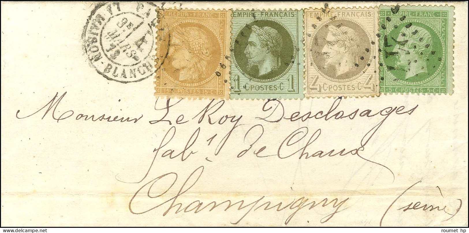 GC 2170 / N° 20 + 25 + 27 + 59 Càd PARIS / LA MAISON BLANCHE Sur Lettre Pour Champigny. 1872. Bel Affranchissement Quadr - 1863-1870 Napoléon III. Laure