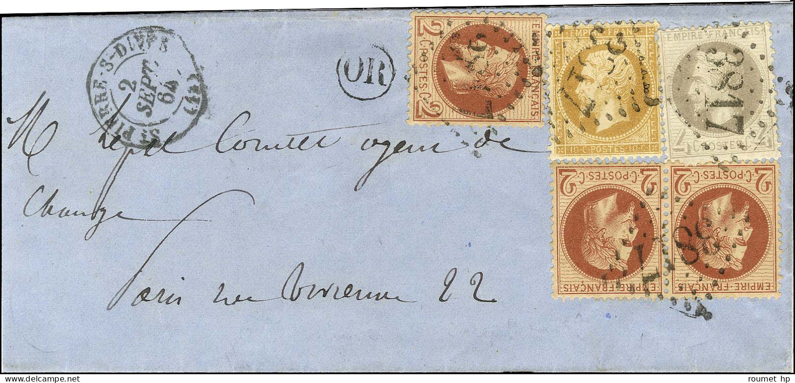 GC 3817 / N° 21 + 26 Paire + 1 Ex + 27 Càd T 15 ST PIERRE-S-DIVES (13) Sur Lettre Pour Paris. 1864. - TB / SUP. - R. - 1863-1870 Napoleon III With Laurels