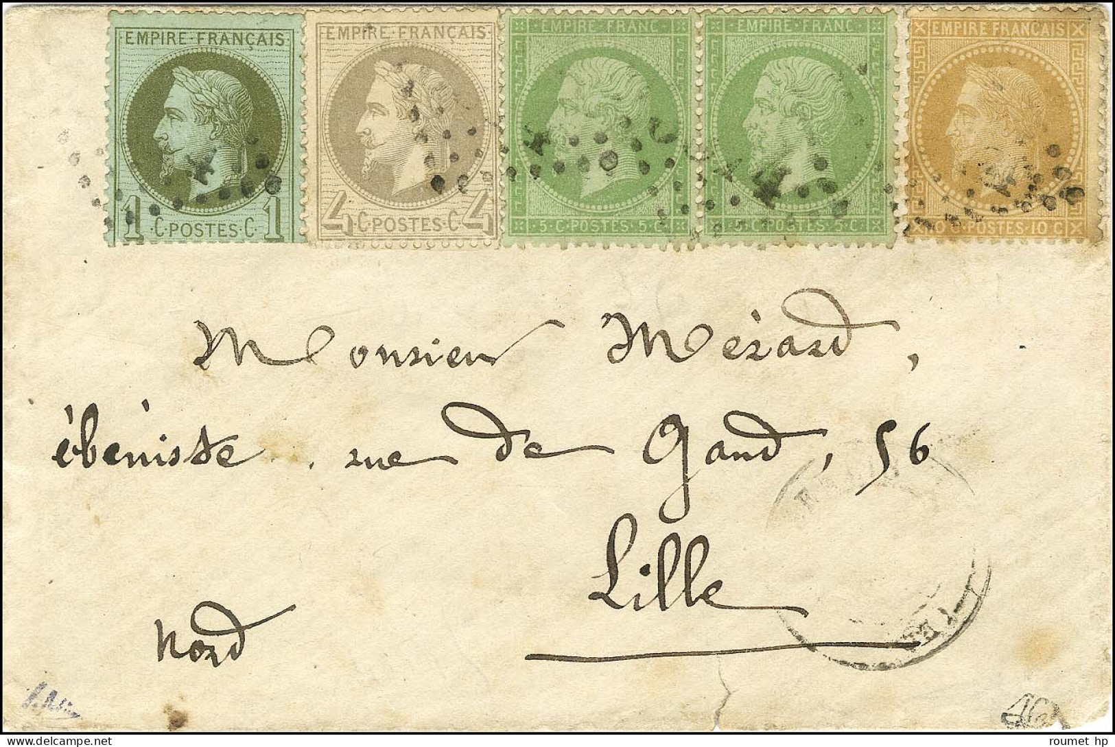 GC 3374 / N° 20 Paire + 25 + 27 + 28 Càd T 17 SENLIS (58) Sur Lettre Pour Lille. 1872. - TB. - R. - 1863-1870 Napoléon III Lauré