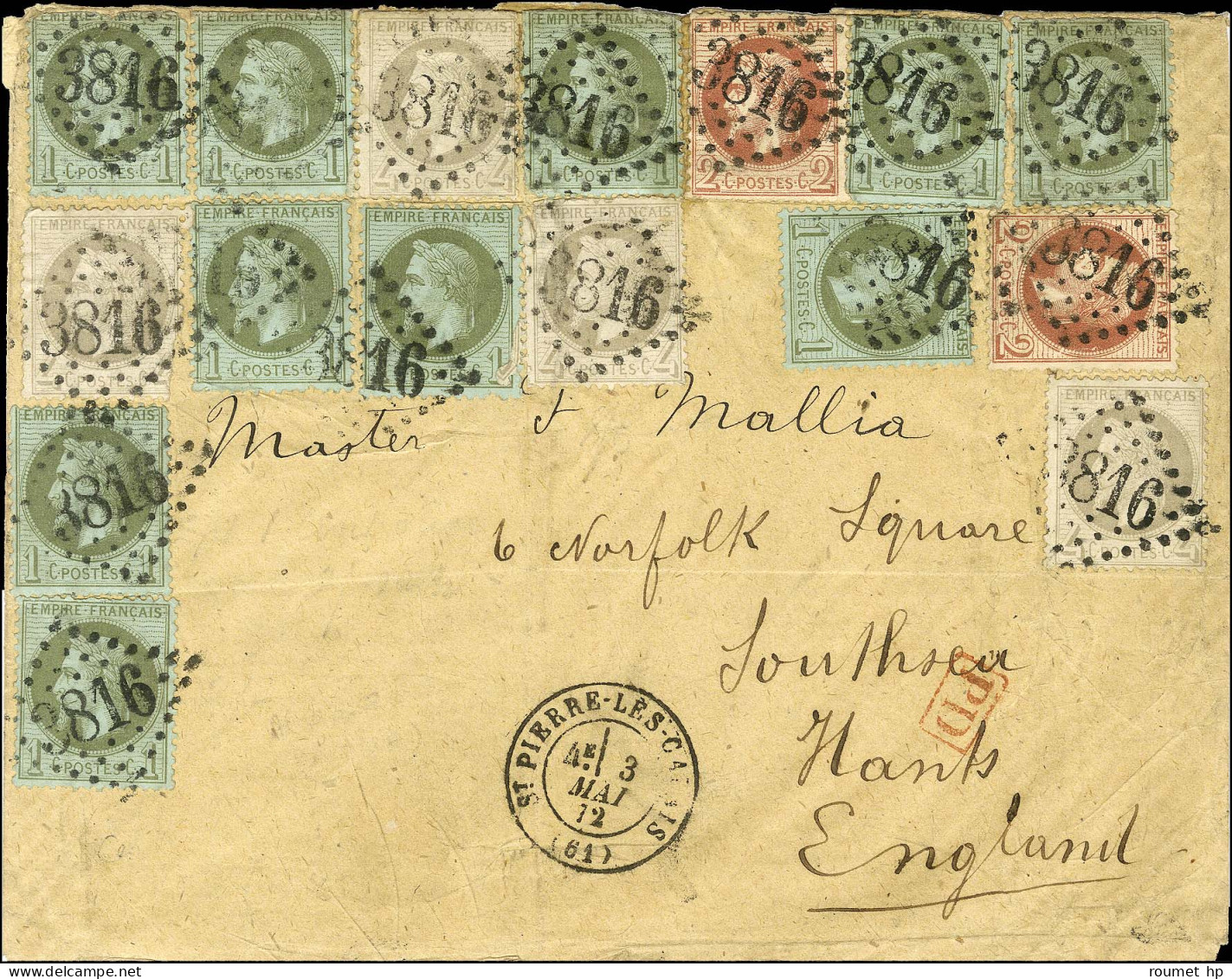 GC 3816 / N° 25 (10) + 26 (2) + 27 (4) (qq Defs) Càd T 17 ST PIERRE LES CALAIS (61) Sur Lettre Pour L'Angleterre. 1872.  - 1863-1870 Napoléon III. Laure