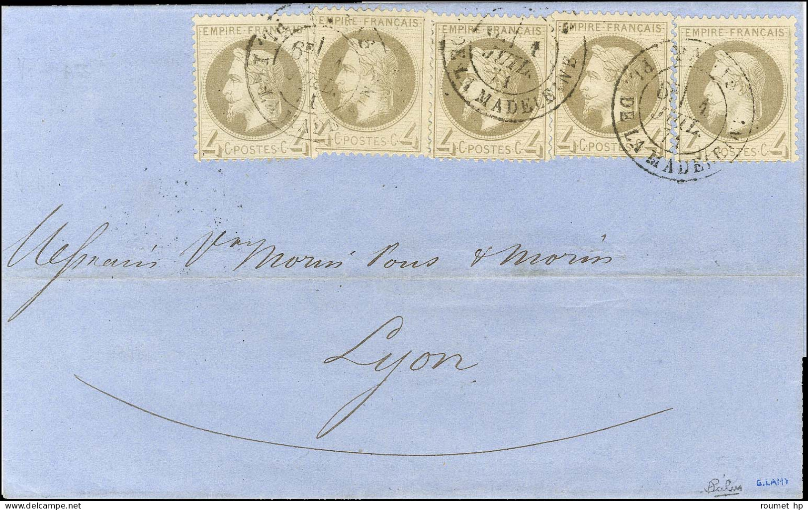 Càd PARIS / PL. DE LA MADELEINE / N° 27 (5) Nuance Gris Mordoré Sur Lettre Pour Lyon. 1871. - TB / SUP. - R. - 1863-1870 Napoleon III With Laurels