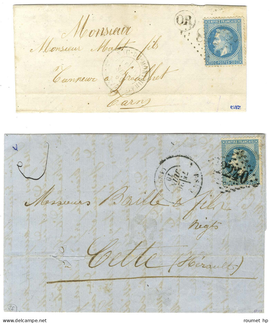 Lot De 2 Lettres Affranchies Avec N° 29, Avec Variété à La Corne Et Aux Abeilles. - TB. - 1863-1870 Napoleone III Con Gli Allori