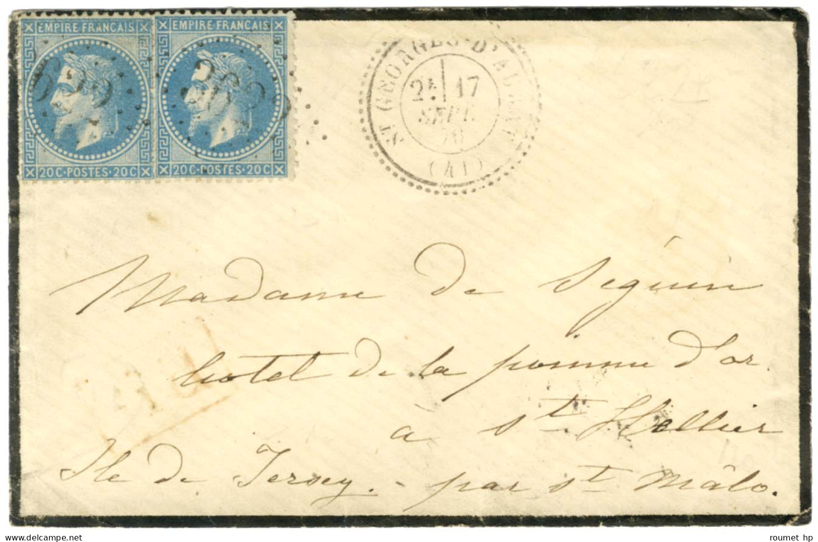 GC 3622 / N° 29 (2) Càd T 24 ST GEORGES-D'AURAT (41) Sur Lettre Pour Jersey. Au Verso, Càd D'arrivée. 1870. - TB / SUP. - 1863-1870 Napoleone III Con Gli Allori