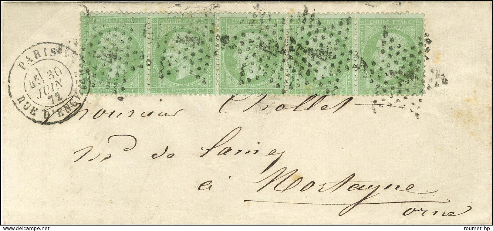 Etoile 4 / N° 35 Bande De 5 Càd PARIS / RUE D'ENGHIEN Sur Lettre Pour Mortagne. 1872. - TB / SUP. - R. - 1870 Siège De Paris
