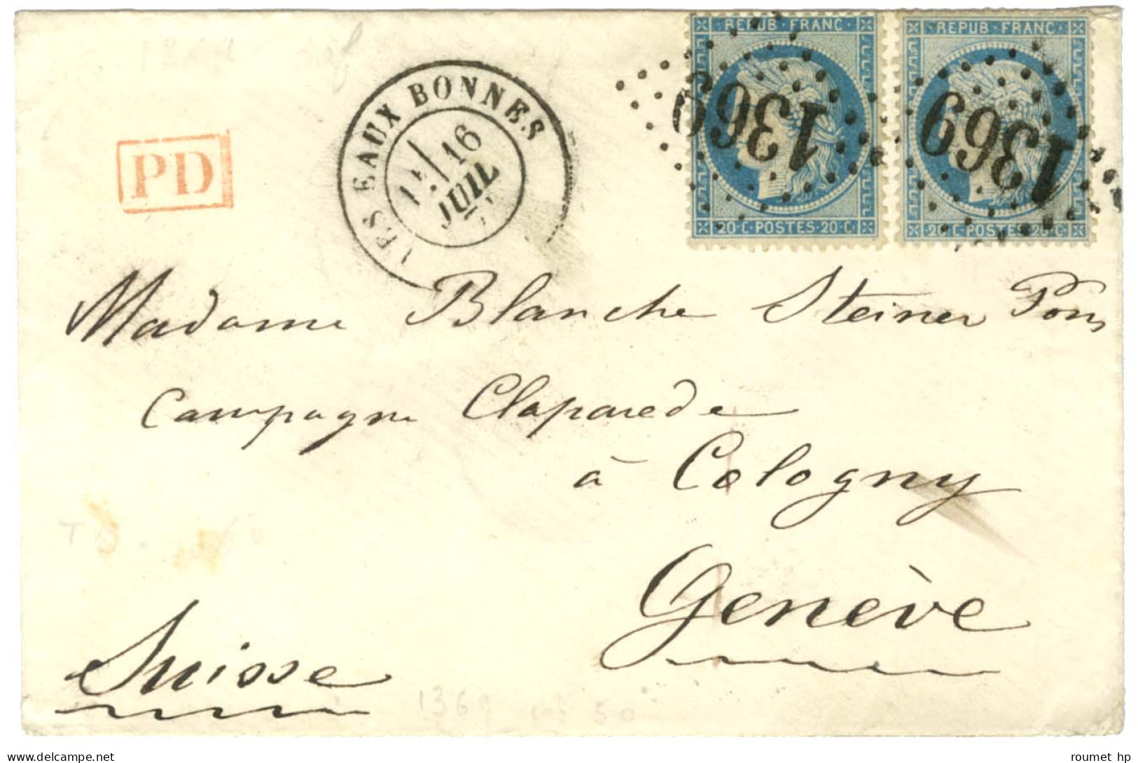 GC 1369 / N° 37 (2) Càd T 17 LES EAUX-BONNES (64) Sur Lettre Pour Genève. 1871. - TB / SUP. - 1870 Siège De Paris