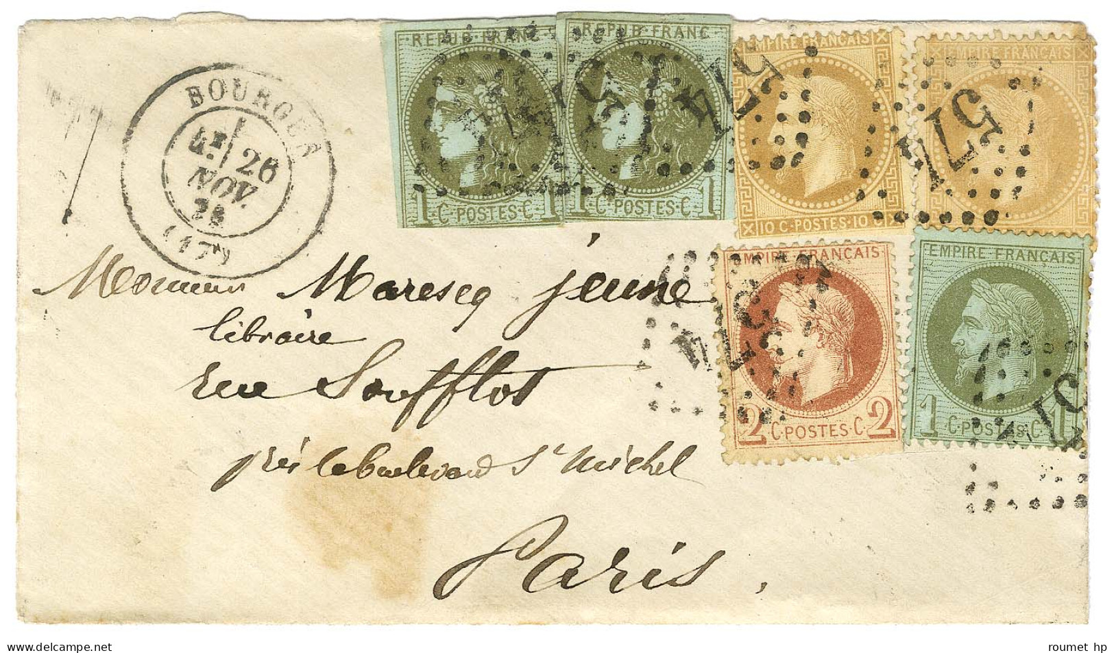 GC 574 / N° 25 + 26 + 28 (2 Dont 1 Ex Marge Inf Massicotée) + 39 (2, Def) Càd T 17 BOURGES (17) Sur Lettre Pour Paris. 1 - 1870 Ausgabe Bordeaux