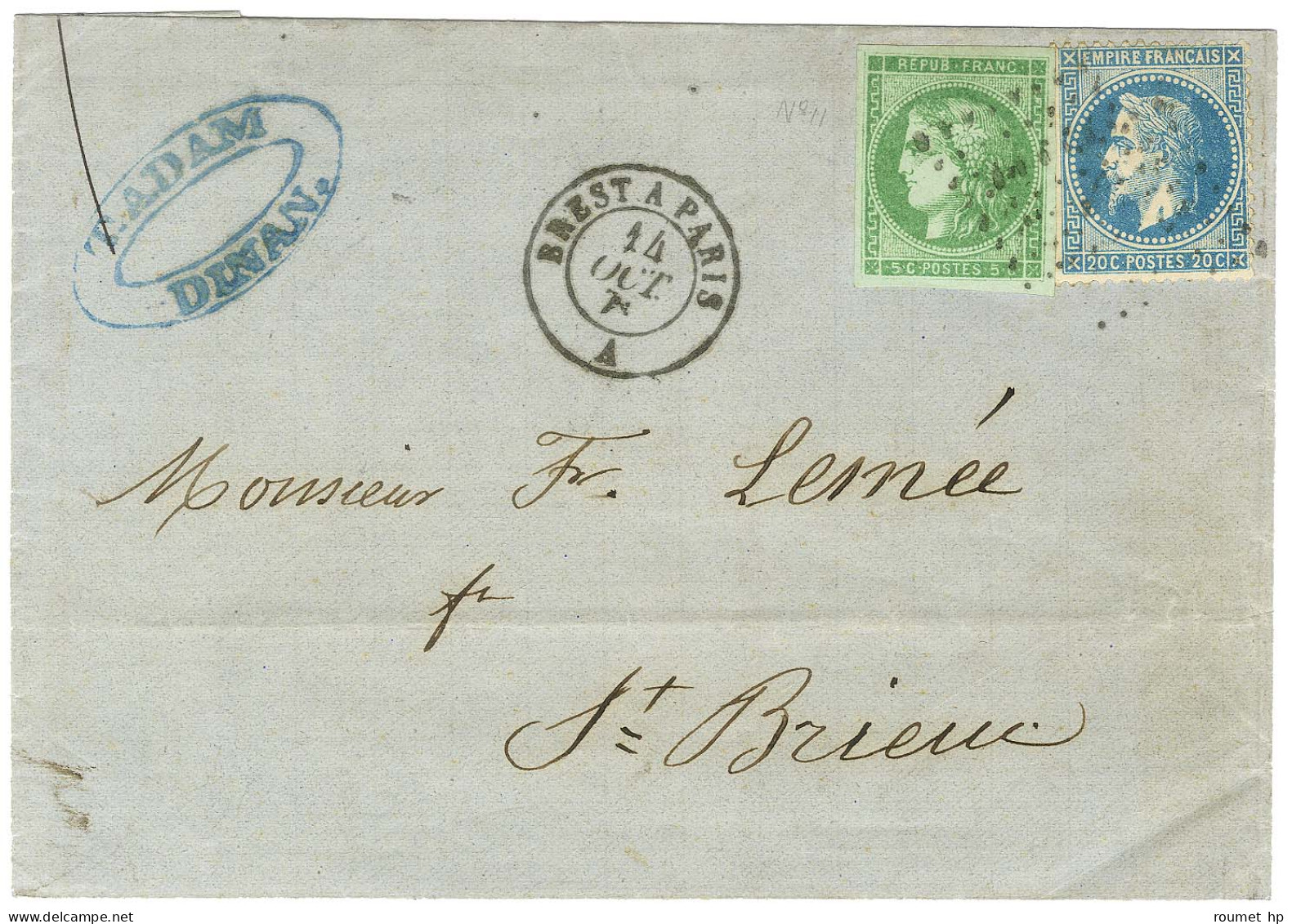 Losange BP / N° 29 + 42 Càd BREST A PARIS / A Sur Lettre De Dinan Pour Saint Brieuc. 1871. - TB / SUP. - 1870 Ausgabe Bordeaux