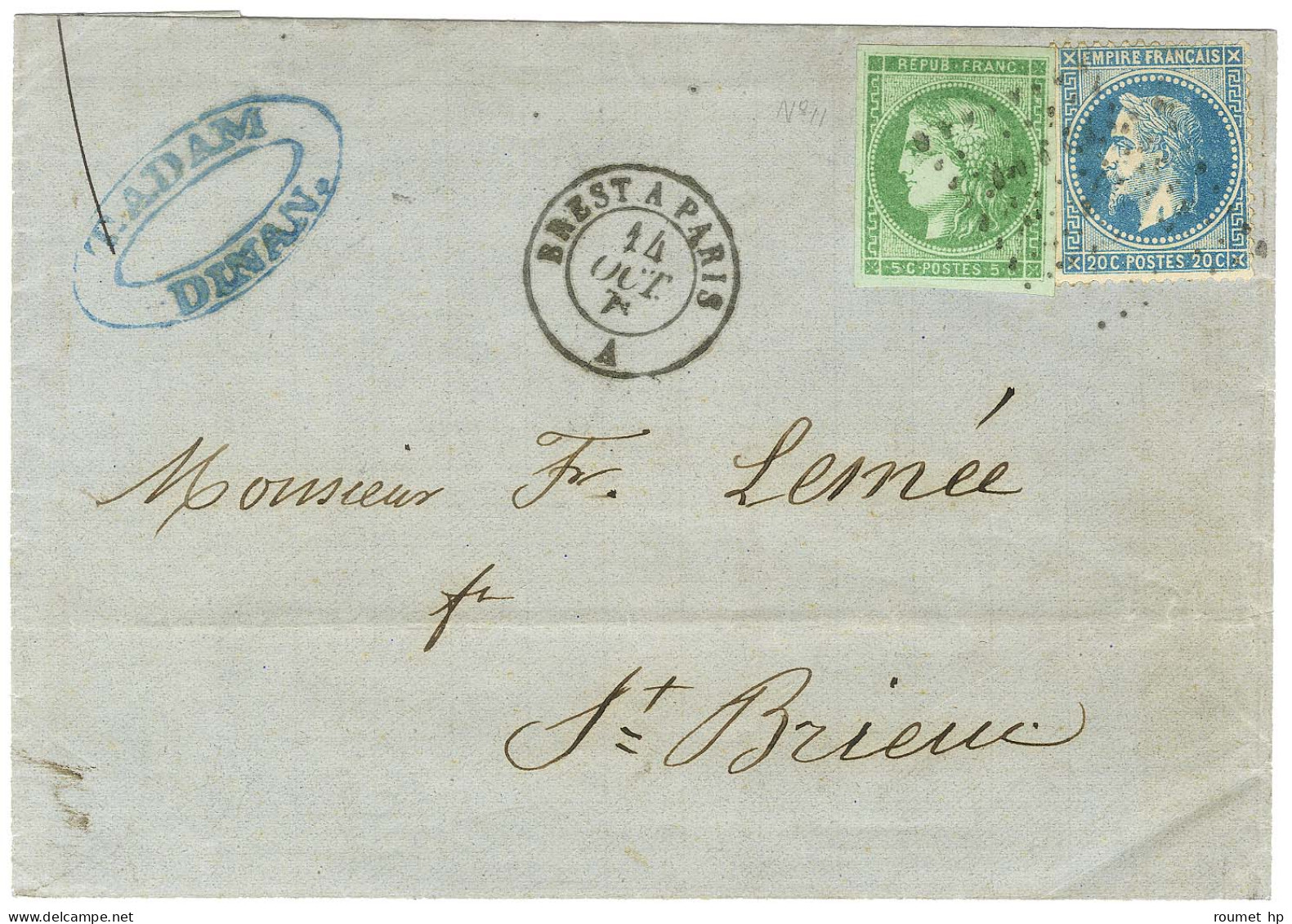 Losange BP / N° 29 + 42 Càd BREST A PARIS / A Sur Lettre De Dinan Pour Saint Brieuc. 1871. - TB / SUP. - 1870 Emission De Bordeaux