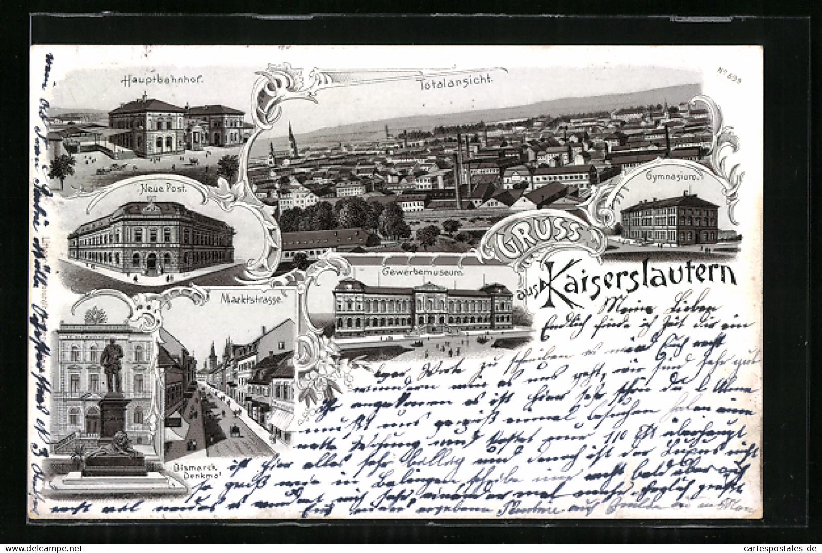 Lithographie Kaiserslautern, Totalansicht, Hauptansicht, Neue Post  - Kaiserslautern