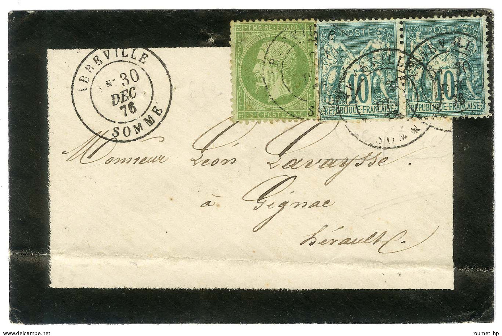 Càd T 18 ABBEVILLE / SOMME / N° 65 Paire + 20 Sur Lettre Pour Gignac. 1876. - TB / SUP. - 1876-1878 Sage (Type I)