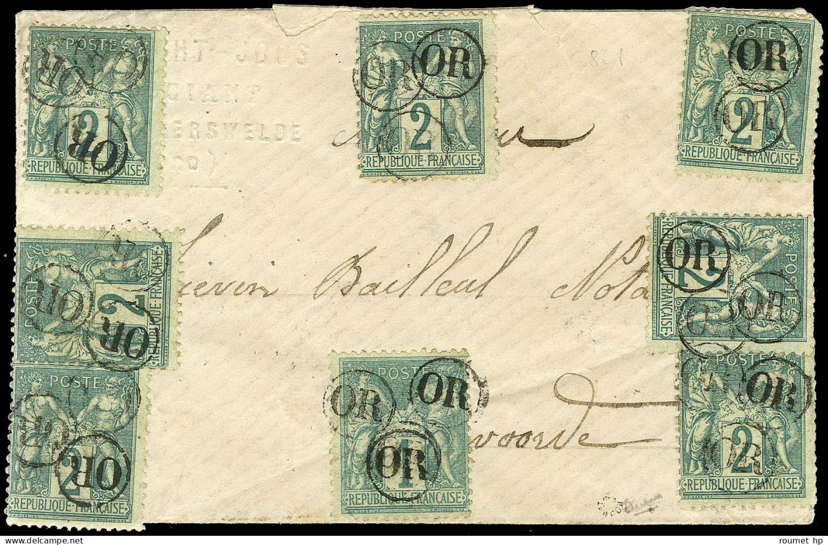 OR / N° 61 + N° 74 (7) Sur Lettre Adressée Dans La Tournée Du Facteur Dans Une Localité Du Nord. Exceptionnelle Associat - 1876-1878 Sage (Type I)