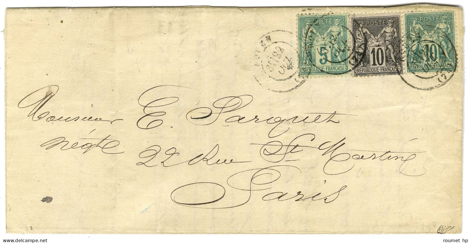 Càd T 17 ROUEN / N° 75 + 76 + 89 Sur Lettre Pour Paris. 1877. - TB. - 1876-1878 Sage (Type I)