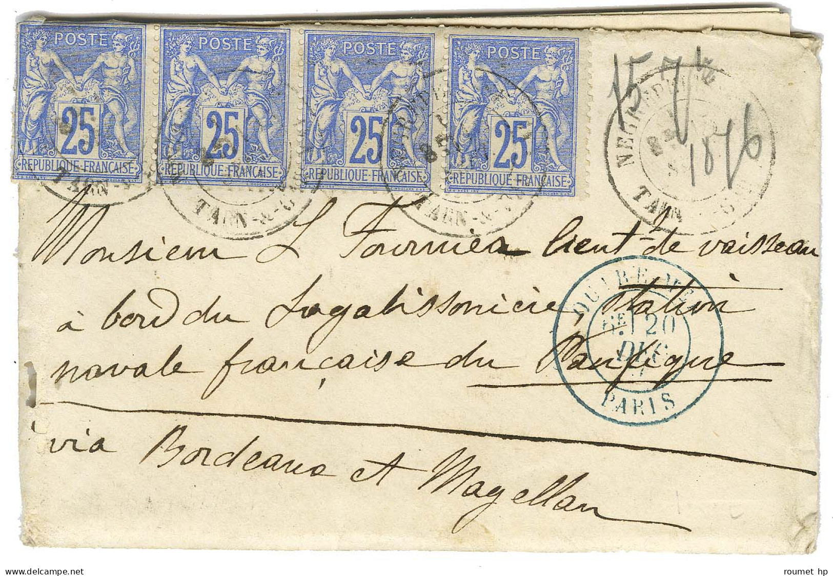 Càd NEGREPELISSE / TARN ET GARONNE / N° 78 Bande De 4 Sur Enveloppe Avec Long Texte Adressée à La Station Navale Du Paci - 1876-1878 Sage (Type I)