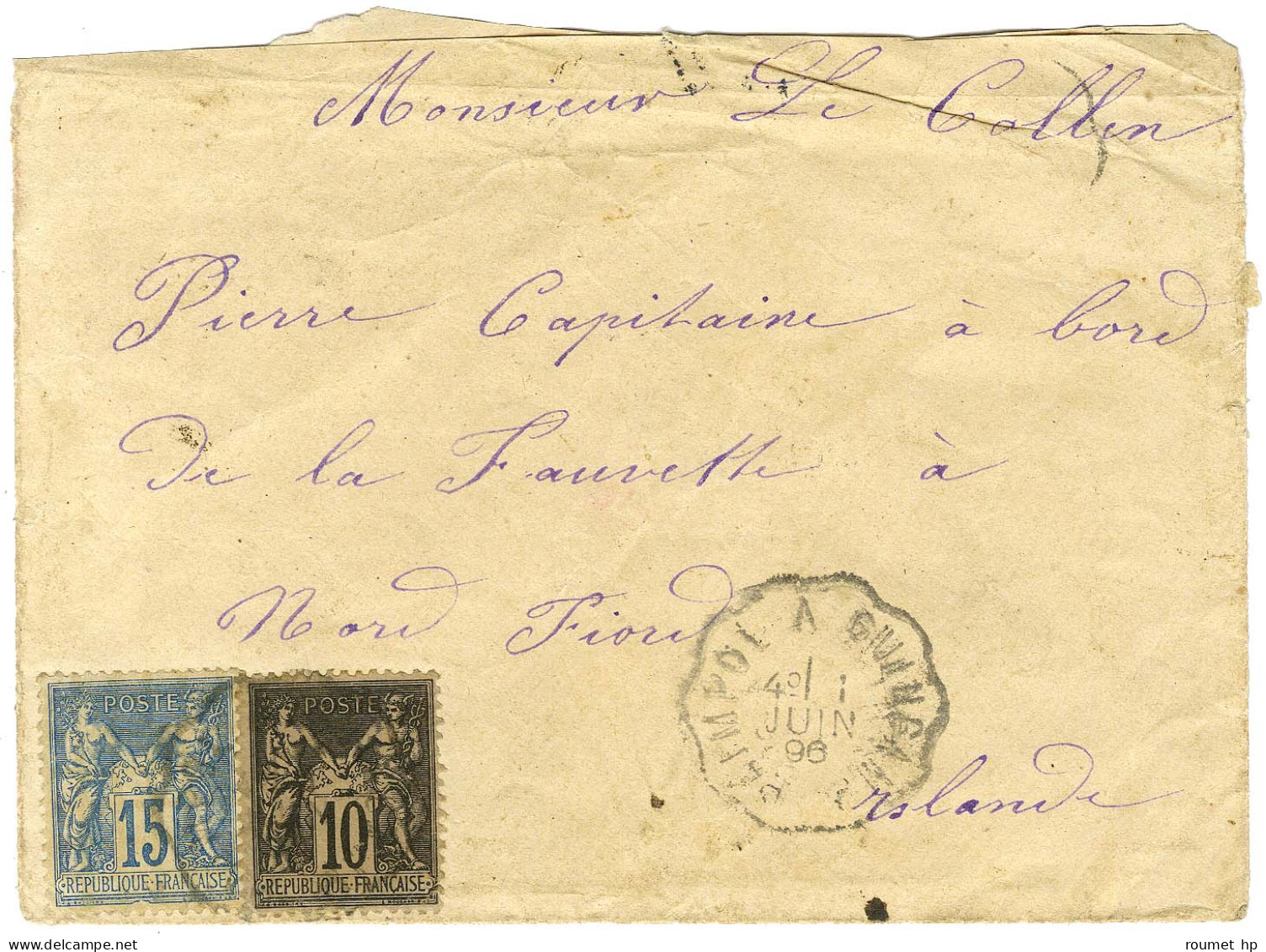 Convoyeur Ligne / N° 89 + 90 Sur Lettre Adressée à Un Capitaine à Bord De La Fauville En Islande. Au Verso, Càd De Passa - 1876-1878 Sage (Type I)