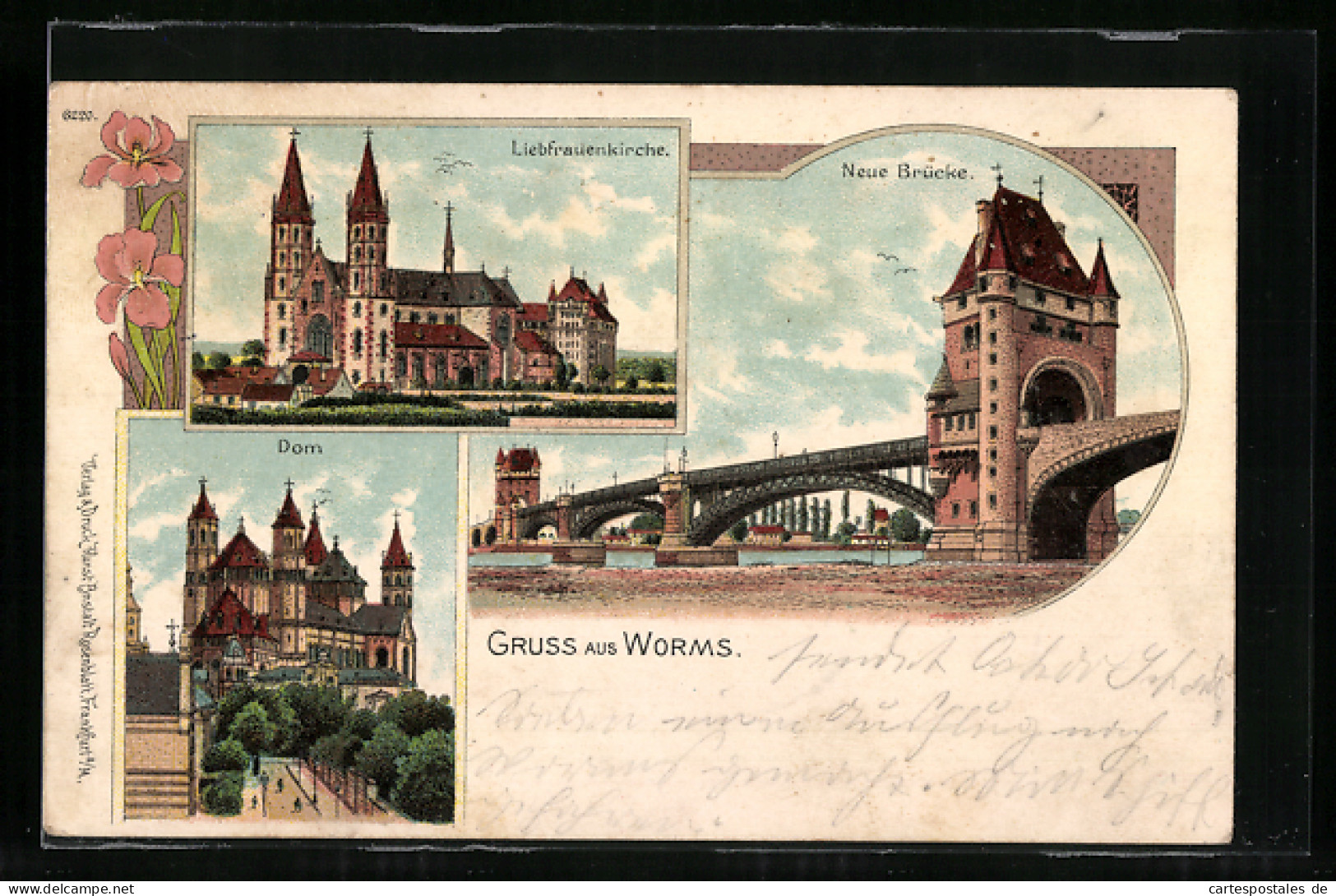 Lithographie Worms, Neue Brücke, Dom Und Liebfrauenkirche  - Worms