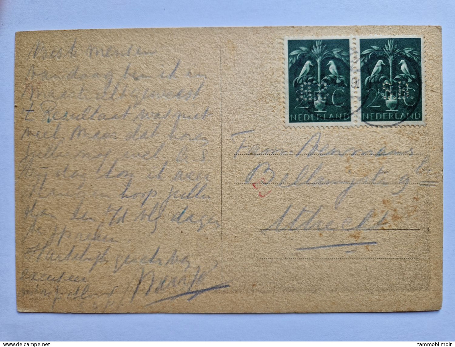 Netherlands. Postal Card With Pair Of NVPH 407 With Perfin S.B. - Cartas & Documentos