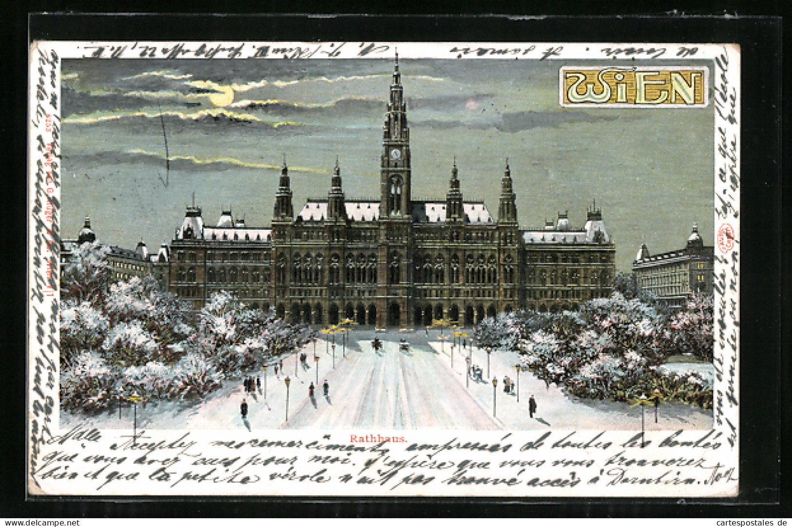 Lithographie Wien I, Parlament, Rathaus, Ansicht Im Schnee  - Autres & Non Classés