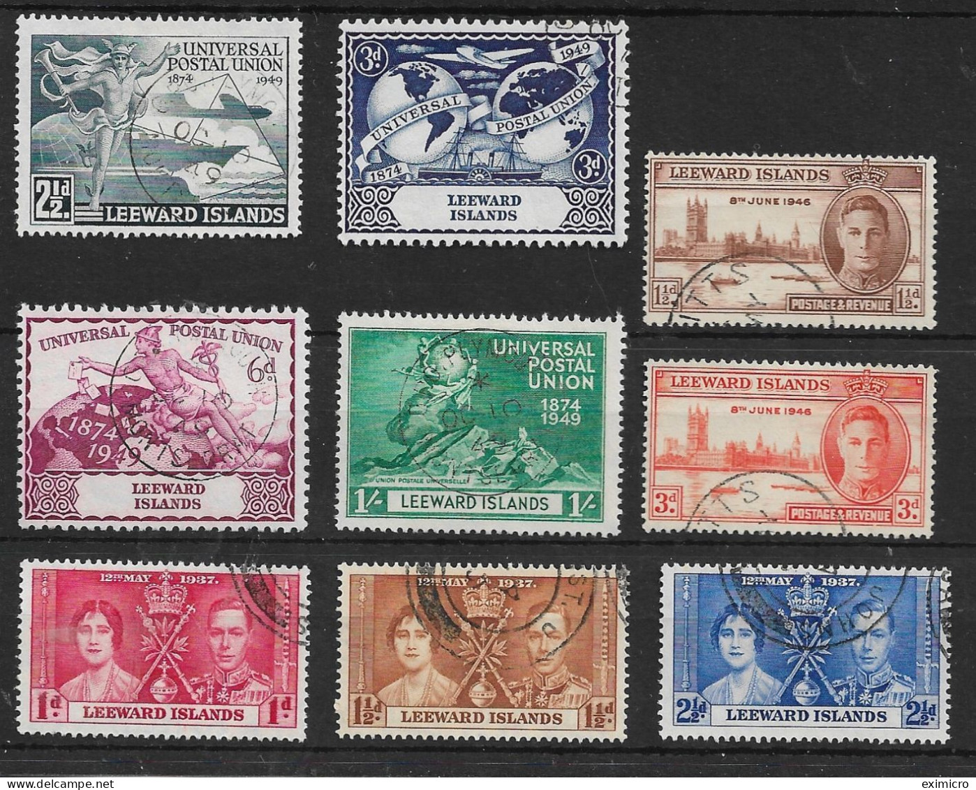 LEEWARD ISLANDS 1937 - 1949 COMMEMORATIVE SETS FINE USED Cat £16+ - Leeward  Islands