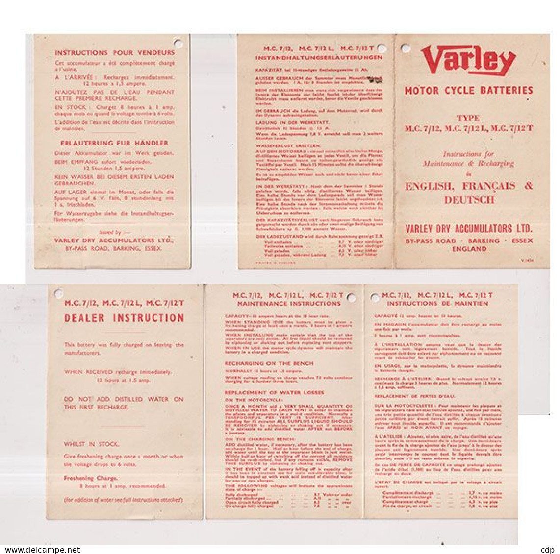 MOTOR CYCLE BATTERERIES   VARLEY - Unclassified