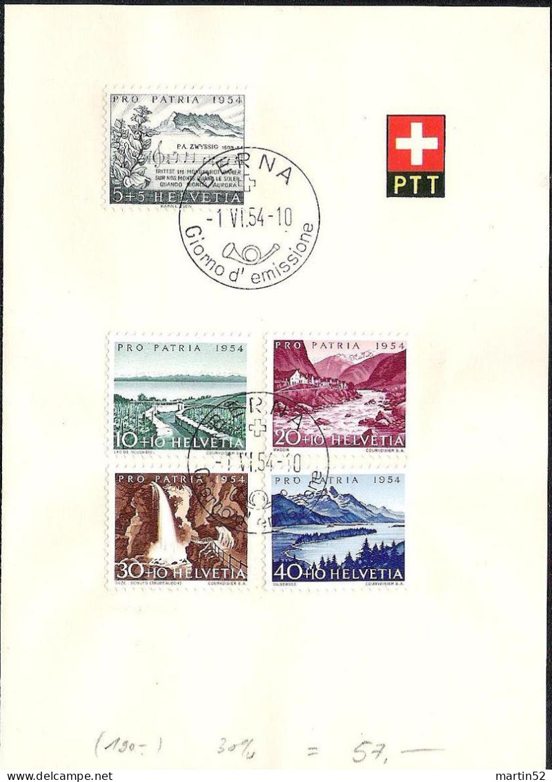Schweiz Suisse Pro Patria 1954: Zu WII 66-70 Mi 597-601 Yv 548-552 ET-⊙ BERNA 1.VI.54 Giorno D'emissione (Zu CHF 215.00) - FDC
