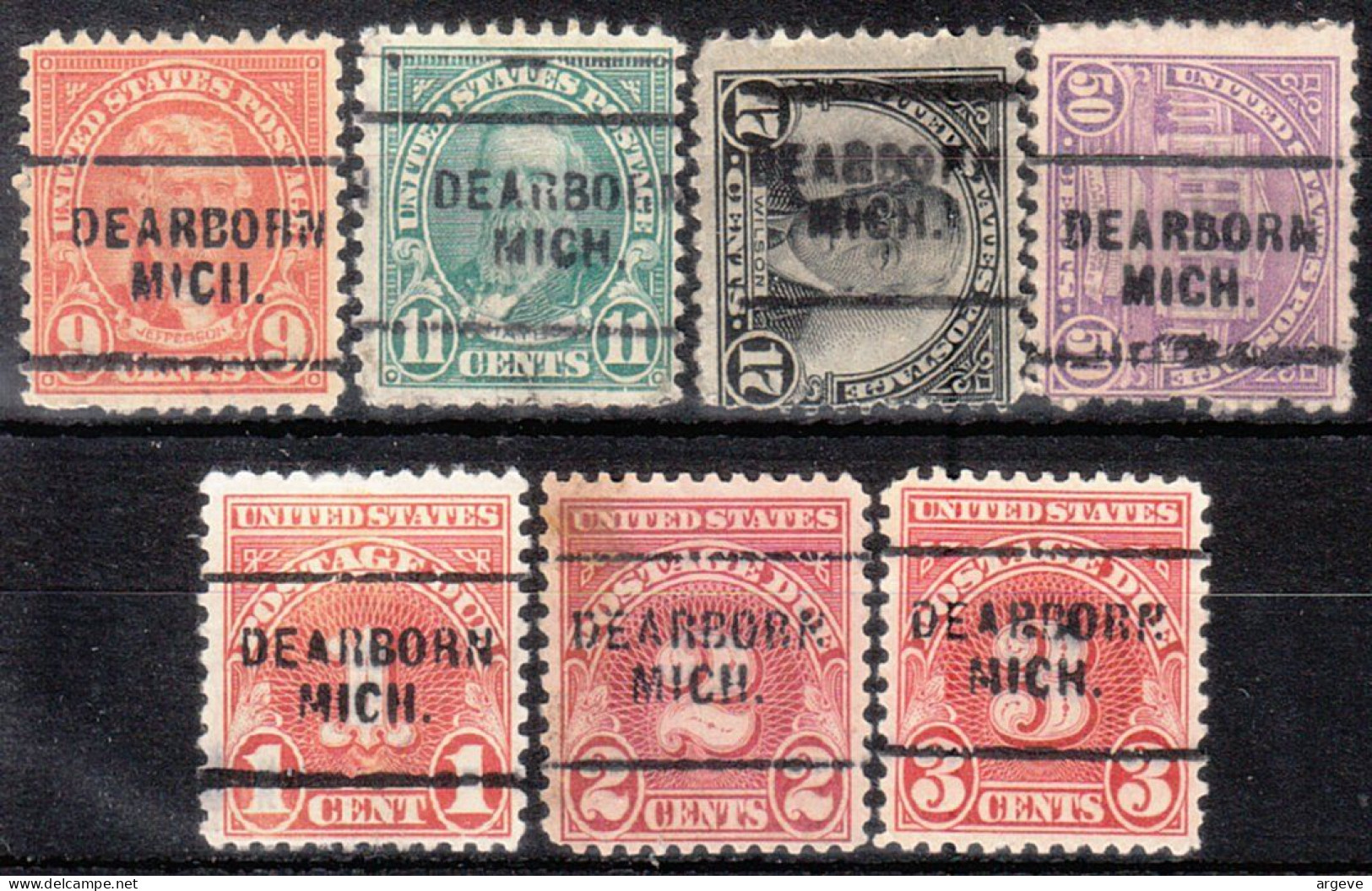 USA Precancel Vorausentwertungen Preo Locals Michigan, Dearborn 703, 7 Diff. Perf. 11x10 1/2 - Vorausentwertungen