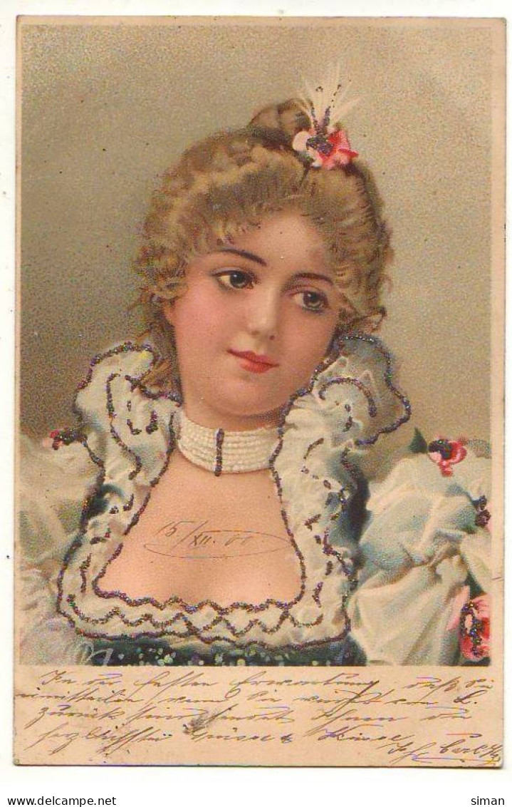 N°23704 - Carte Avec Paillettes - Jeune Femme Avec Un Collier De Perles - Frauen