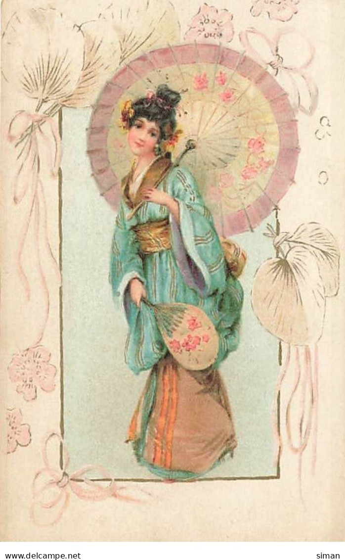 N°23714 - Fantaisie - Jeune Femme Japonaise En Kimono Se Protégeant Avec Une Ombrelle - Frauen