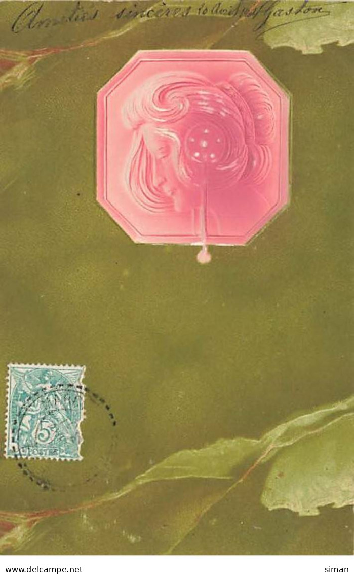 N°23753 - Carte Gaufrée - Art Nouveau - Profil D'une Femme Dans Un Médaillon - Women