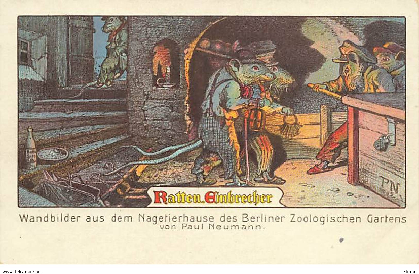 N°23788 - Paul Neumann - Animaux Habillés - Rats En Haillons Dans Une Ruelle Dans La Nuit Berliner Zoologischen Gartens - Dressed Animals