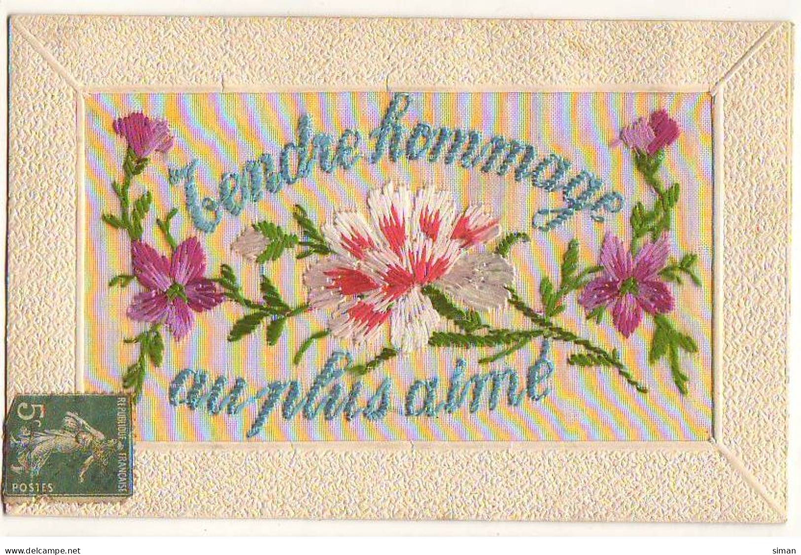 N°22751 - Carte Brodée - Tendre Hommage Au Plus Aimé - Fleurs - Embroidered