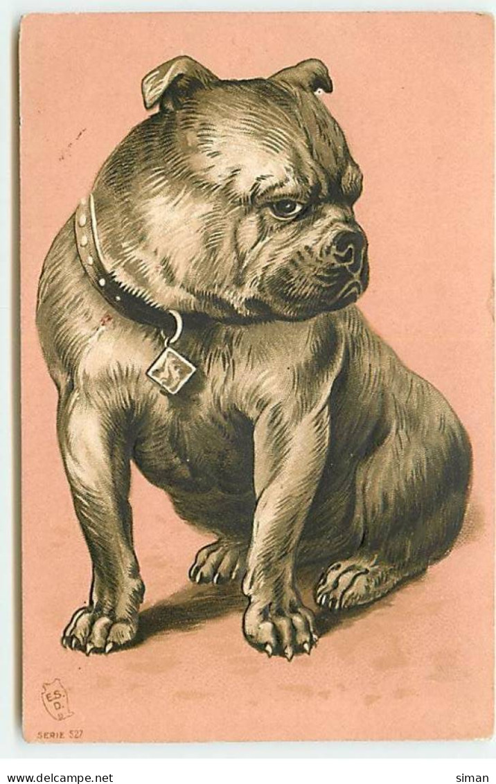 N°22728 - Carte Gaufrée - Chien - Bouledogue Assis - Dogs