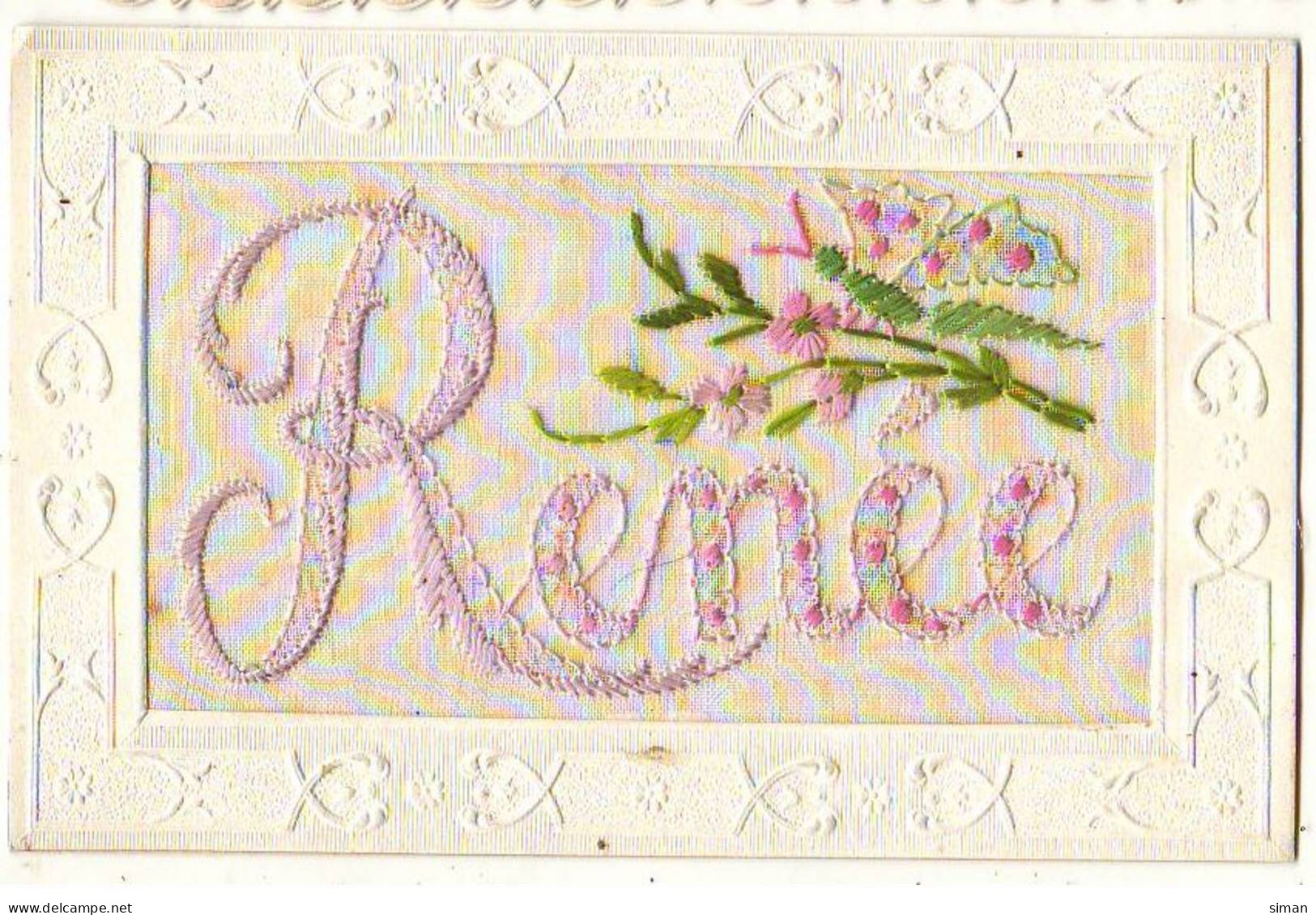 N°21608 - Carte Brodée - Prénom Renée, Fleurs Et Papillon - Brodées