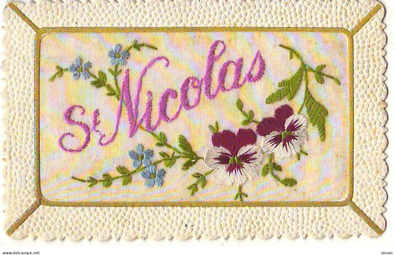 N°21605 - Carte Brodée - Saint-Nicolas - Pensées Et Myosotis - Bordados