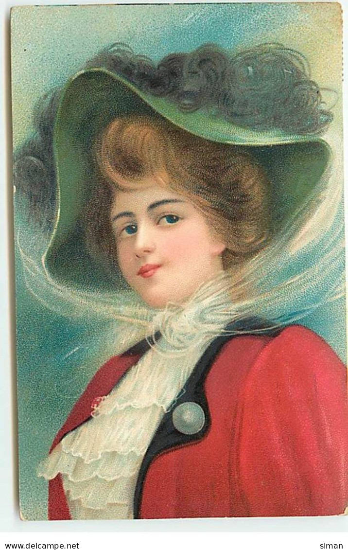 N°21615 - Fantaisie - Jeune Femme Avec Chapeau Portant Une Veste Rouge - Women