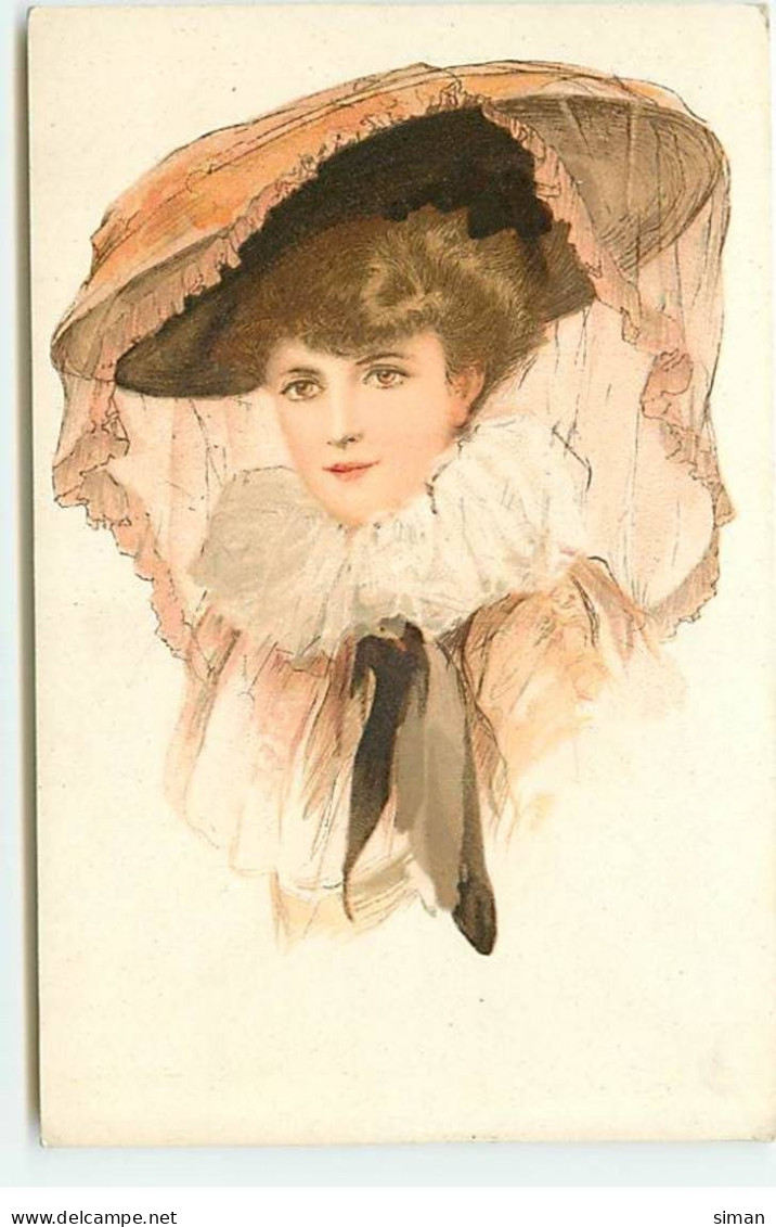 N°21616 - Fantaisie - Jeune Femme Portant Un Grand Chapeau Avec Un Grand Voile - Women