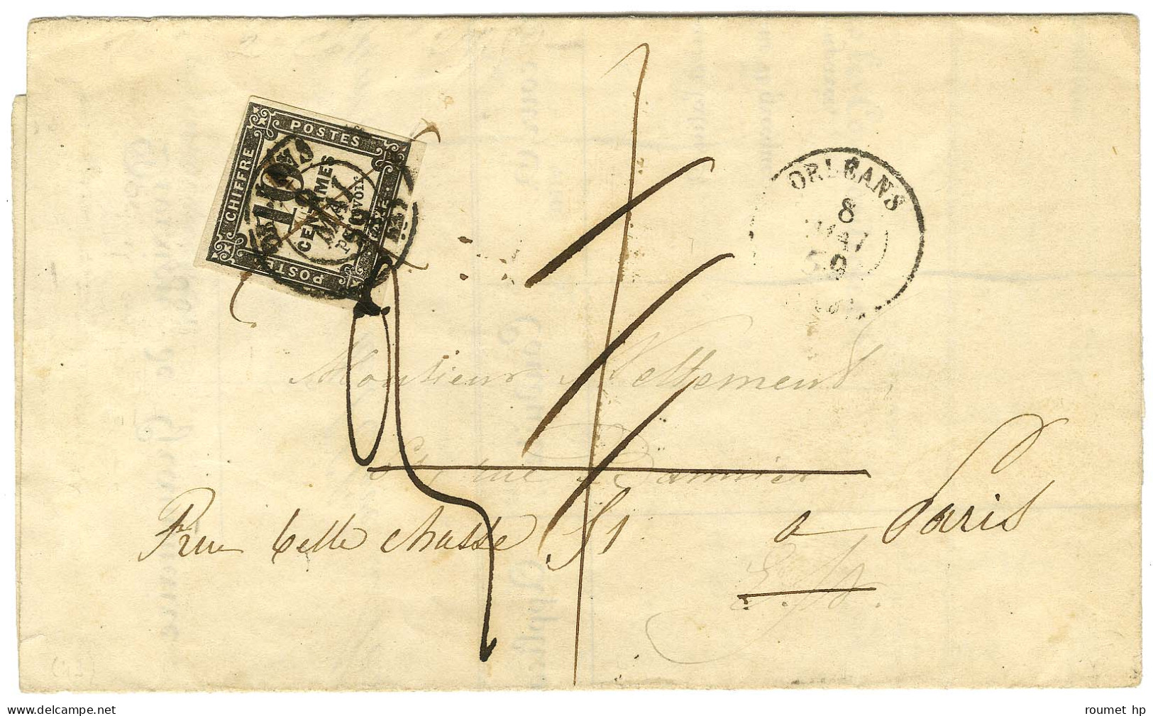 Càd T 15 ORLEANS (43) / Taxe N° 2 Sur Lettre Locale Réexpédiée à Paris à L'aide D'une Taxe 3. 1859. - TB / SUP. - 1859-1959 Storia Postale