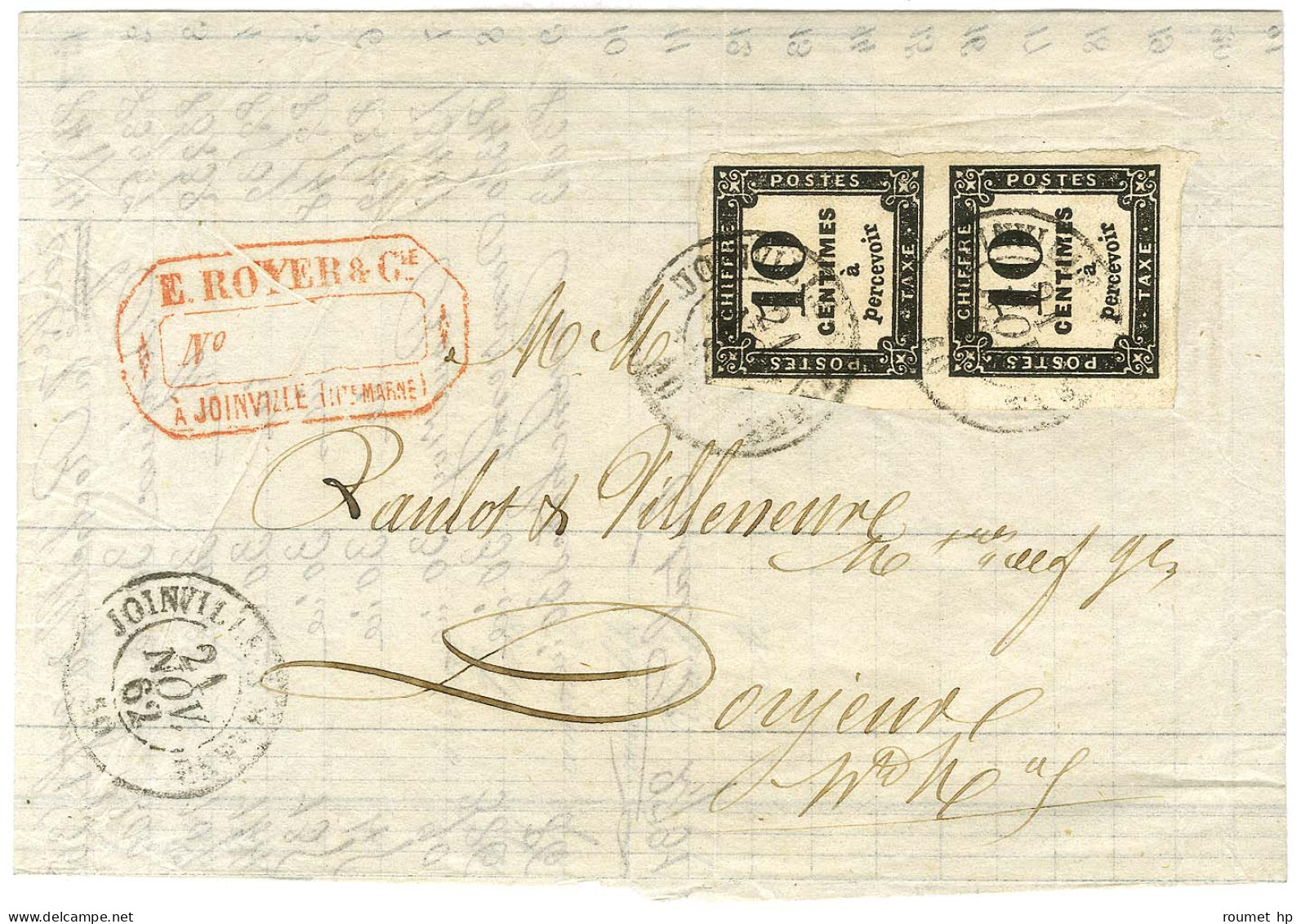 Càd T 15 JOINVILLE-S-MARNE (50) / Taxe N° 2 Paire Très Belles Marges Sur Lettre Locale 2 Ports Pour Donjeux. 1862. - TB  - 1859-1959 Briefe & Dokumente