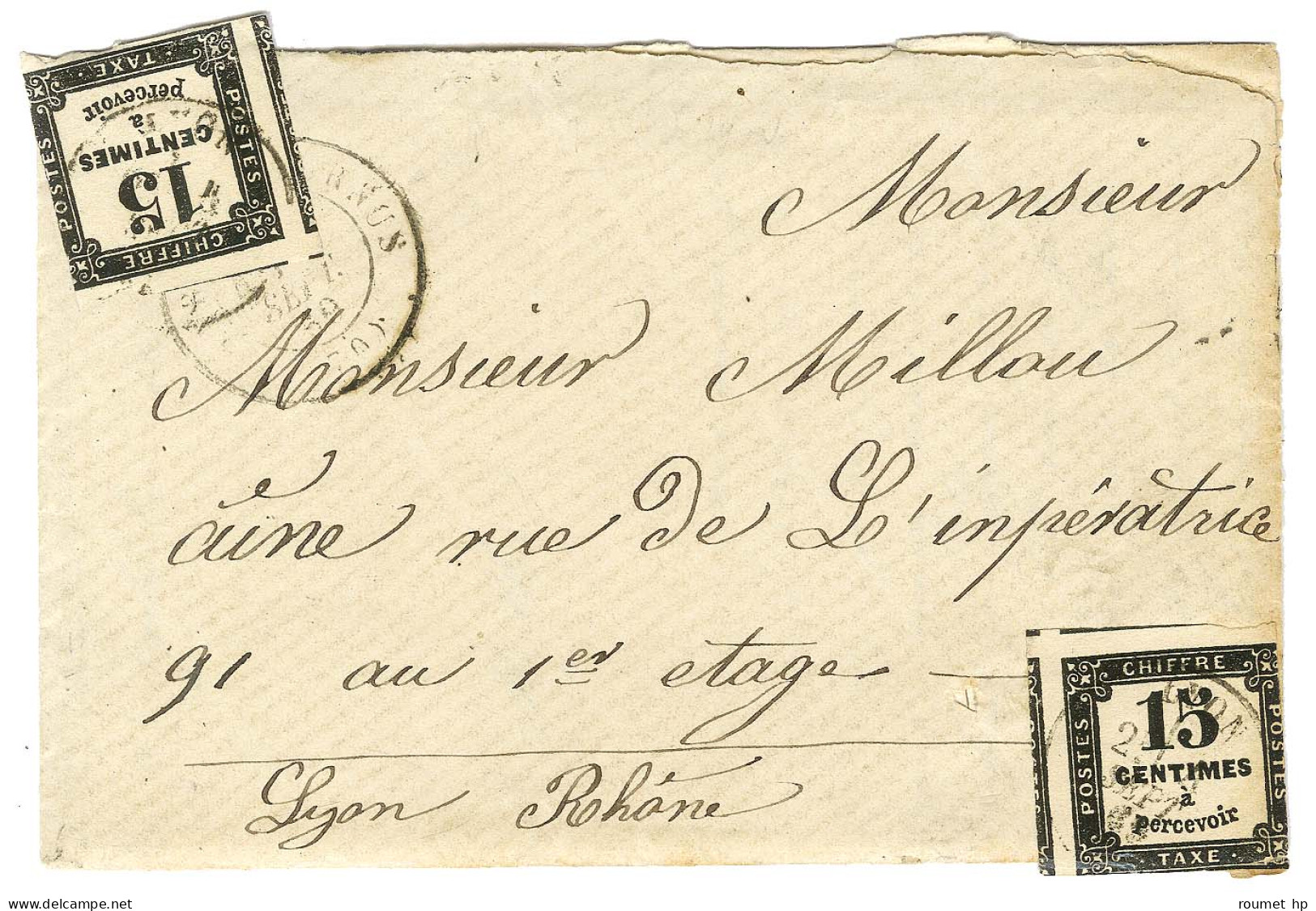 Càd T 16 LYON (68) / Taxe N° 3 (2) Irrégulièrement Utilisée Sur Lettre Territoriale De Tournus Pour Lyon. 1869. - TB. -  - 1859-1959 Lettres & Documents