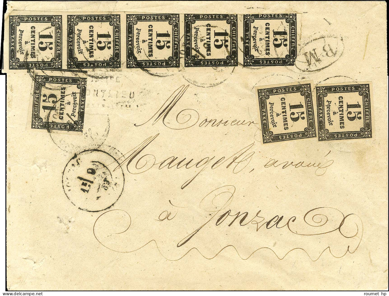 Lettre 4 Ports Non Affranchie De Montlieu (cachet Commercial Au Recto) Remise à La Boite Mobile Pour Jonzac. Au Recto, C - 1859-1959 Storia Postale