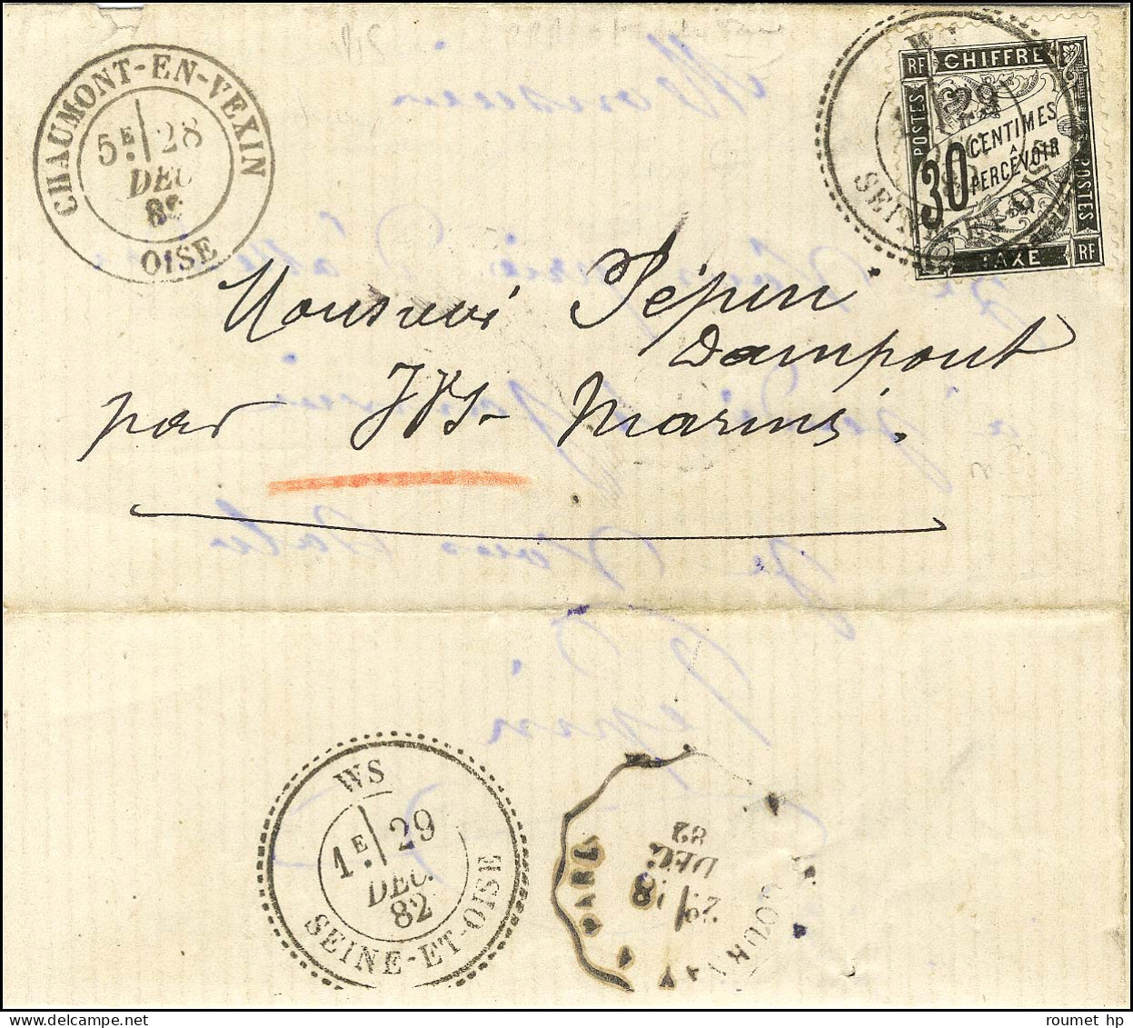 Càd CHAUMONT-EN-VEXIN / OISE / Sur Lettre Non Affranchie Pour Dampont Par Marines. Au Recto, Càd T 25 WS / SEINE ET OISE - 1859-1959 Cartas & Documentos