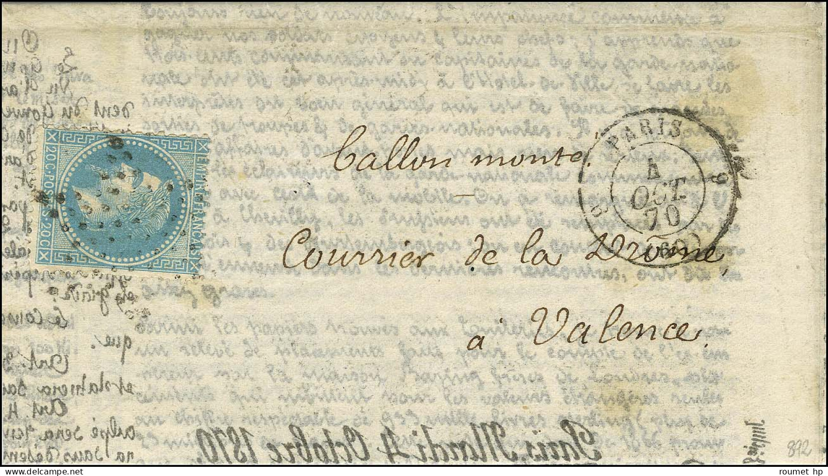 Etoile / N° 29 Càd De Rayon 6 PARIS 6 (60) 4 OCT. 70 Sur Agence Havas édition Française Adressée Au Courrier De La Drôme - Krieg 1870