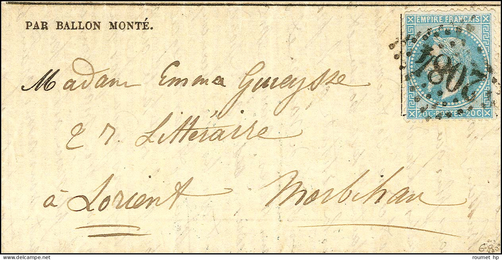 GC 2084 / N° 29 Sur Gazette Des Absents N° 10 Avec Texte Daté De Paris Le 23 Novembre 1870 Pour Lorient, Au Verso Cachet - Oorlog 1870