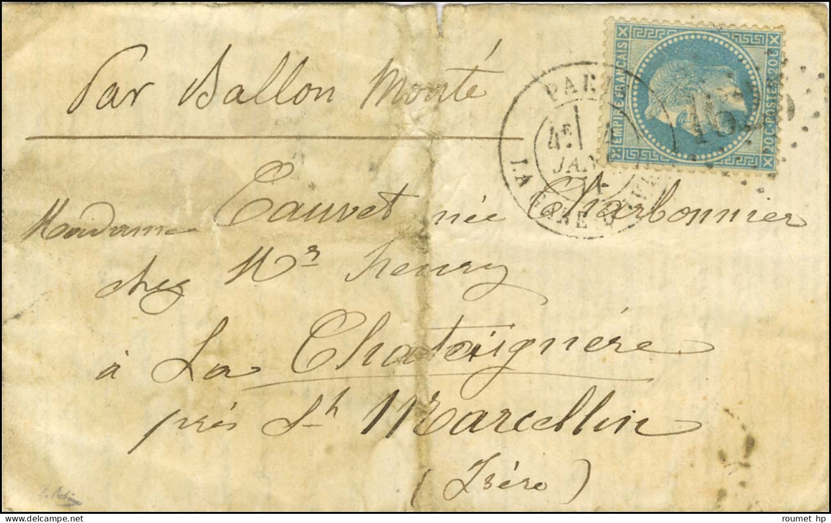 GC 1625 / N° 29 Càd PARIS / LA GARE D'IVRY 4 JANV. 71 Sur Lettre Pour La Chataignère Près St Marcellin, Au Verso Càd T 1 - Oorlog 1870