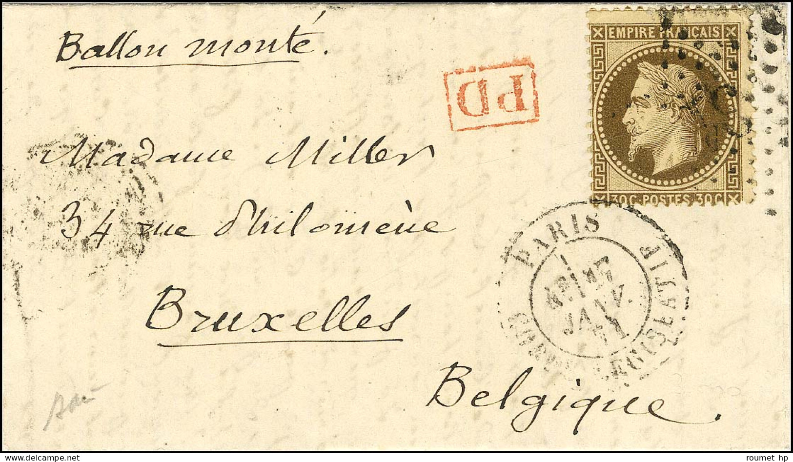 Etoile 31 (rare) / N° 30 Càd PARIS / CORPS LÉGISLATIF 17 JANV. 71 Sur Lettre Pour Bruxelles, Au Verso Càd D'arrivée 21 J - Oorlog 1870