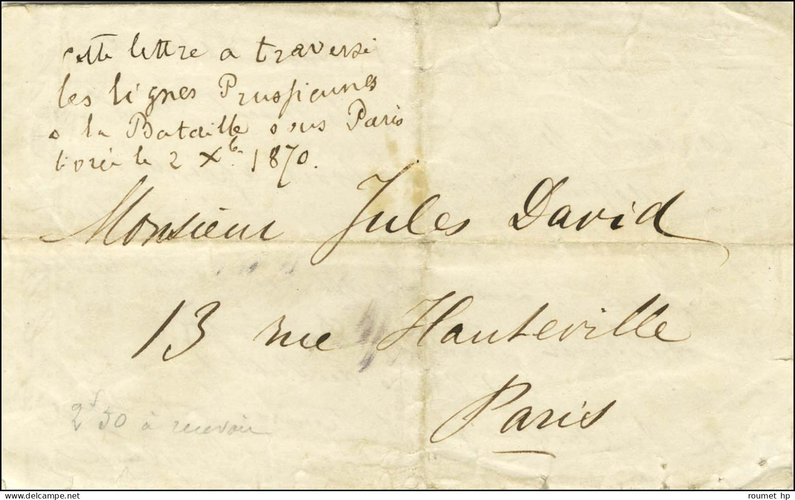 Lettre De La Haye Entrée Dans Paris Avec Réponse à Cette Lettre Par 3 Ballons Montés (2 Expédiés à La Haye Et 1 à Genève - Krieg 1870